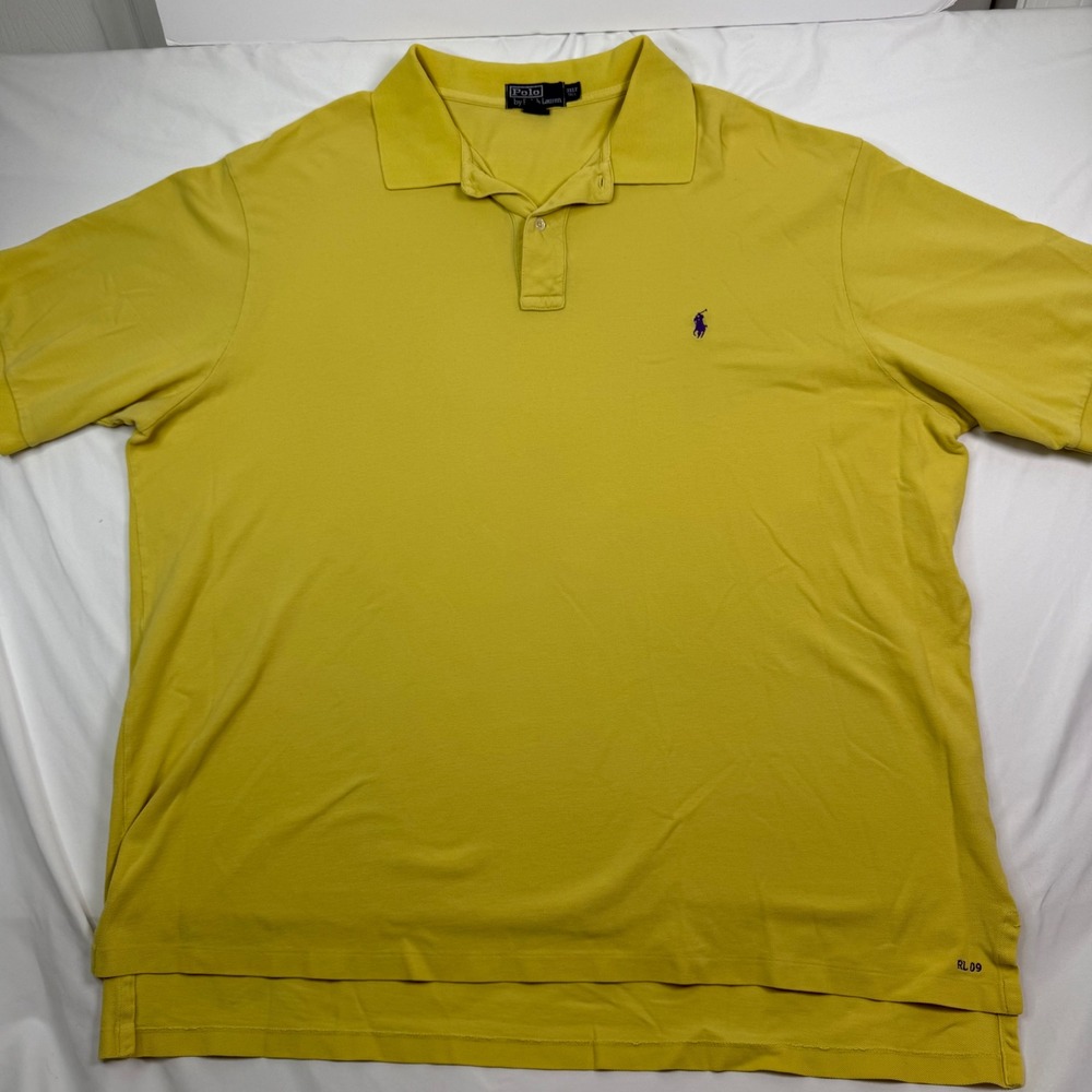 Polo Ralph Lauren Mens 3XLT Tall Yellow Short Sleeve Pique Polo Purple Pony